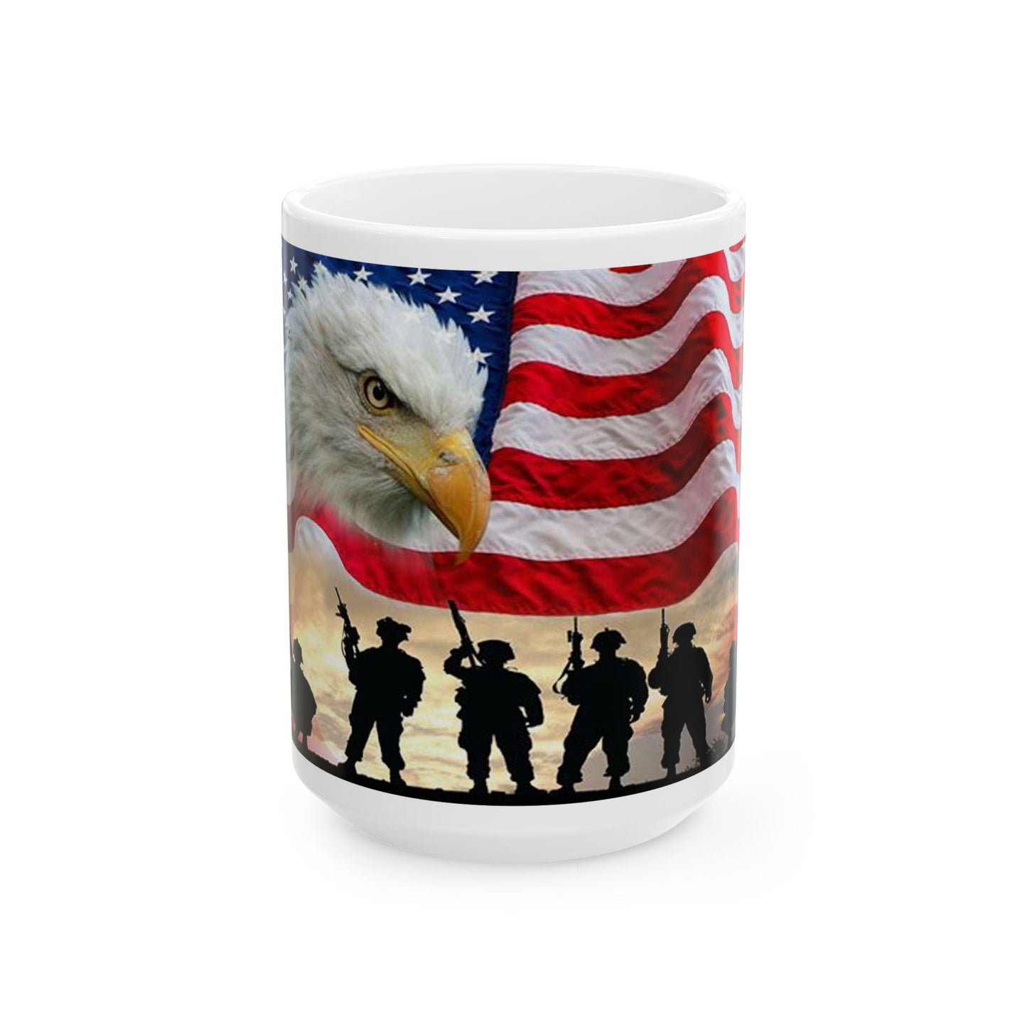 Princess Grace Patriotic Ceramic Mug, Military Tribute Coffee Cup, Eagle Flag Design, 11oz 15oz, Veterans Day Gift, Independence Day Decor