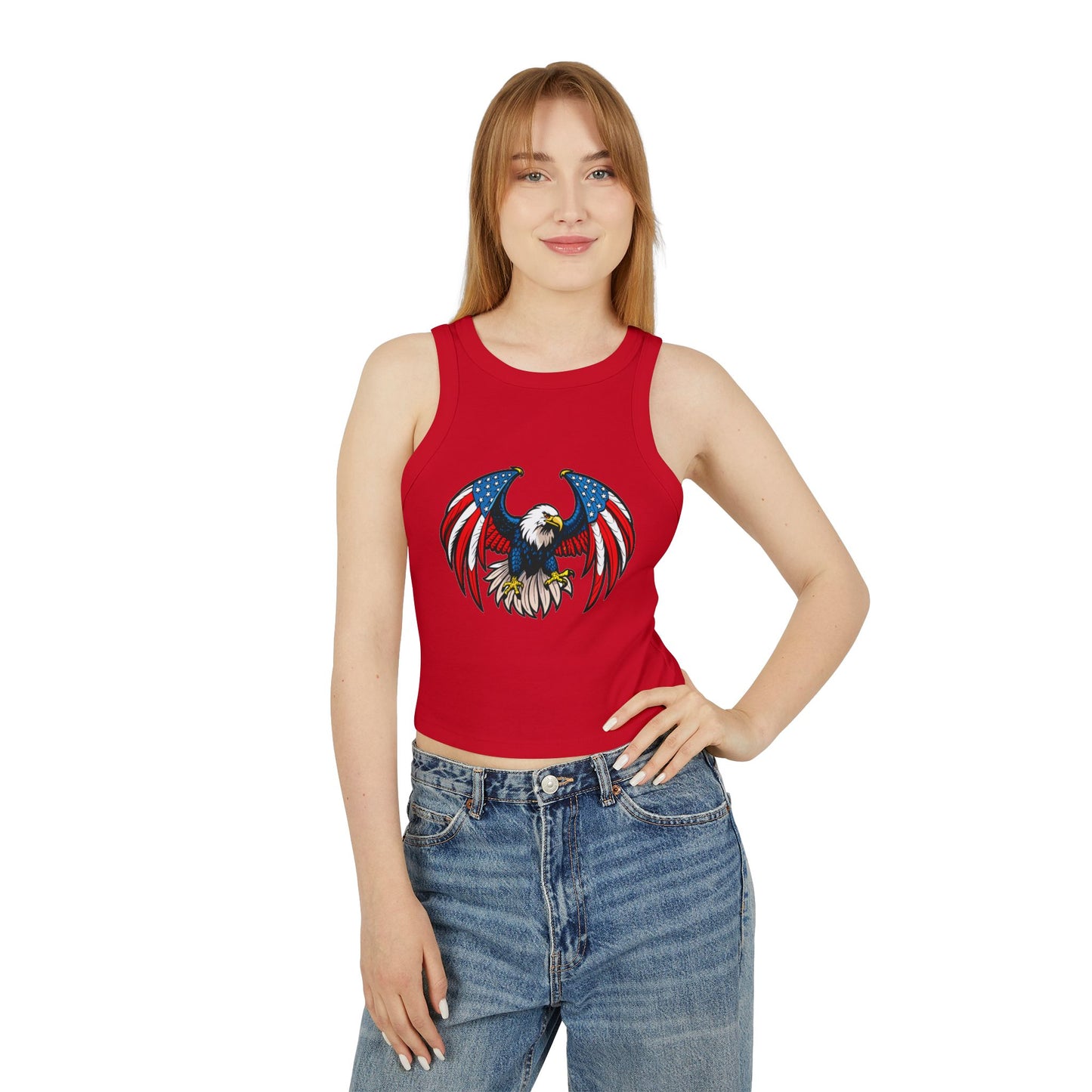 Princess Grace Patriotic Eagle Racer Tank Top USA Flag Design for Women