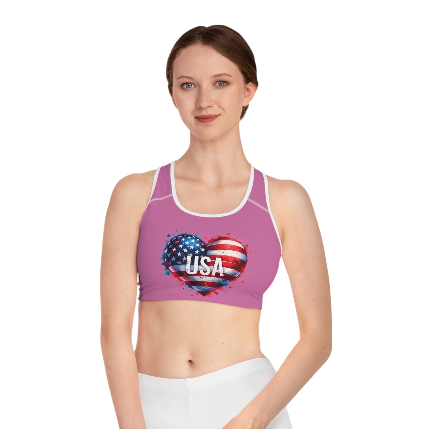 Princess Grace  USA Heart Sports Bra  Patriotism and Comfort for Active Women