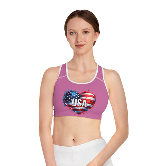 Princess Grace  USA Heart Sports Bra  Patriotism and Comfort for Active Women