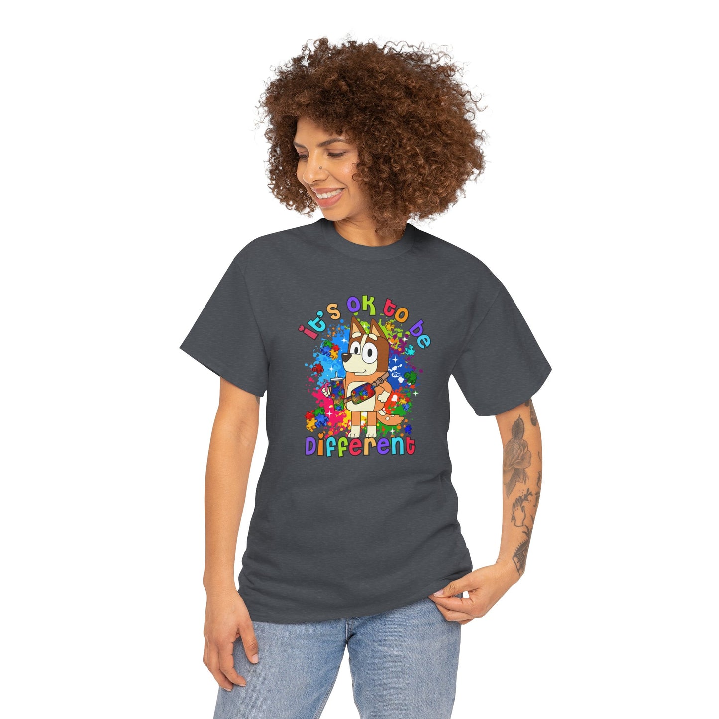 Princess Grace  Bluey Unisex Heavy Cotton Tee  "It's OK to Be Different" Colorful Graphic Tee