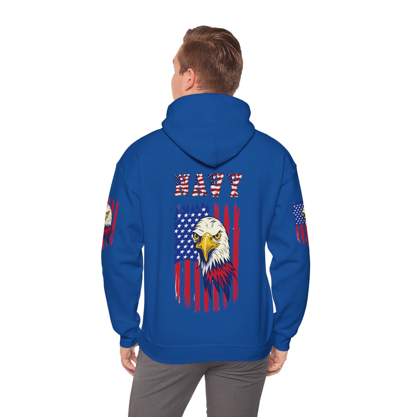 Princess Grace  Patriotic Eagle Navy Hoodie Unisex Heavy Blend Sweatshirt with Flags