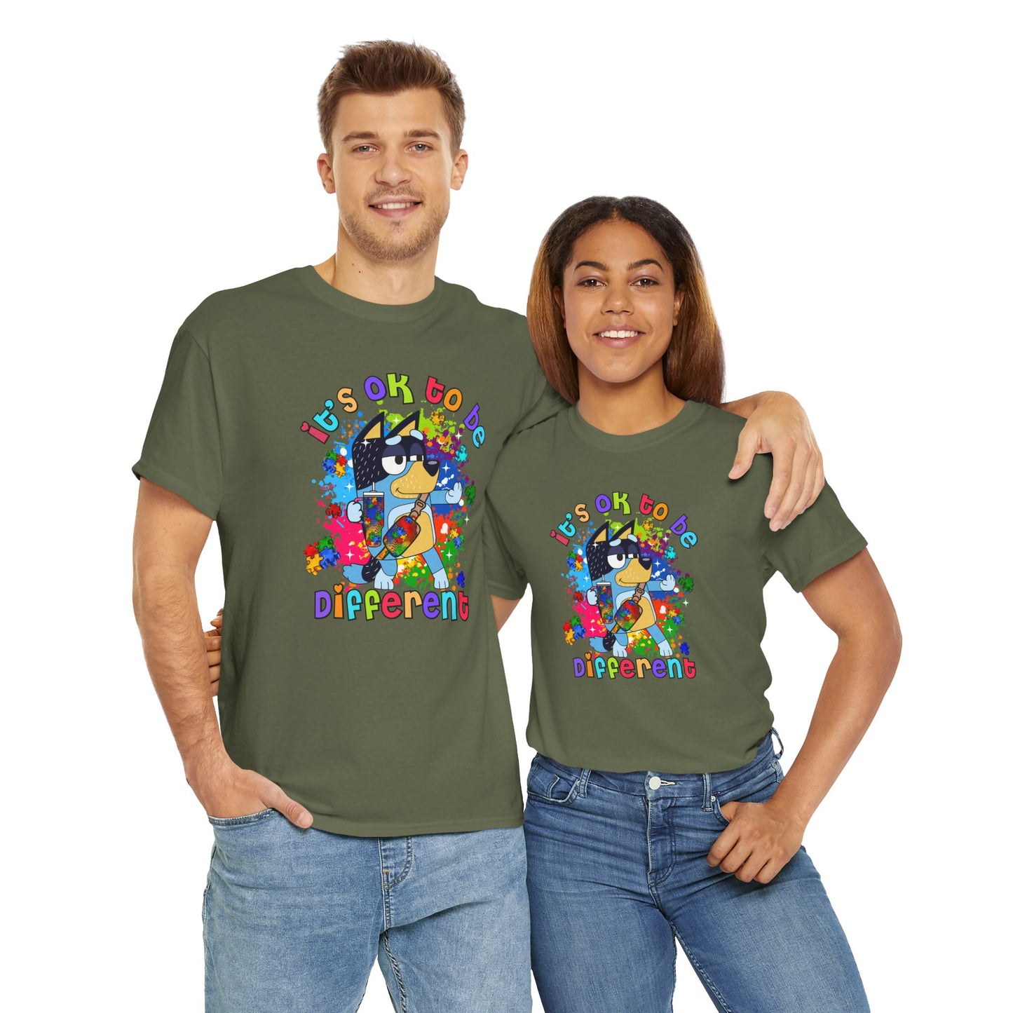 Princess Grace  Bluey  Unisex Heavy Cotton Tee  "It's OK to Be Different" - Colorful Graphic T-Shirt for Self-Expression