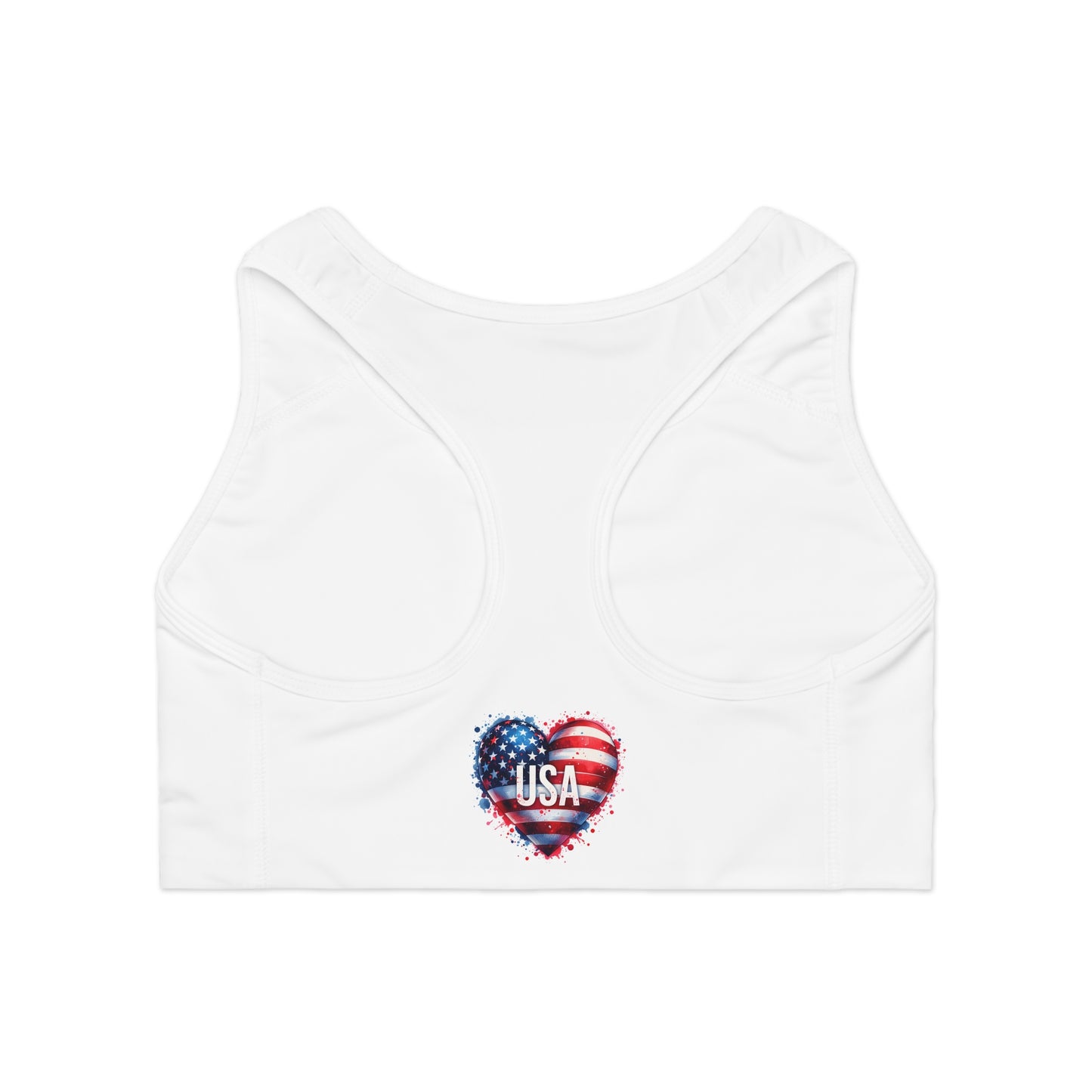 Princess Grace Patriotic Sports Bra with USA Heart Design