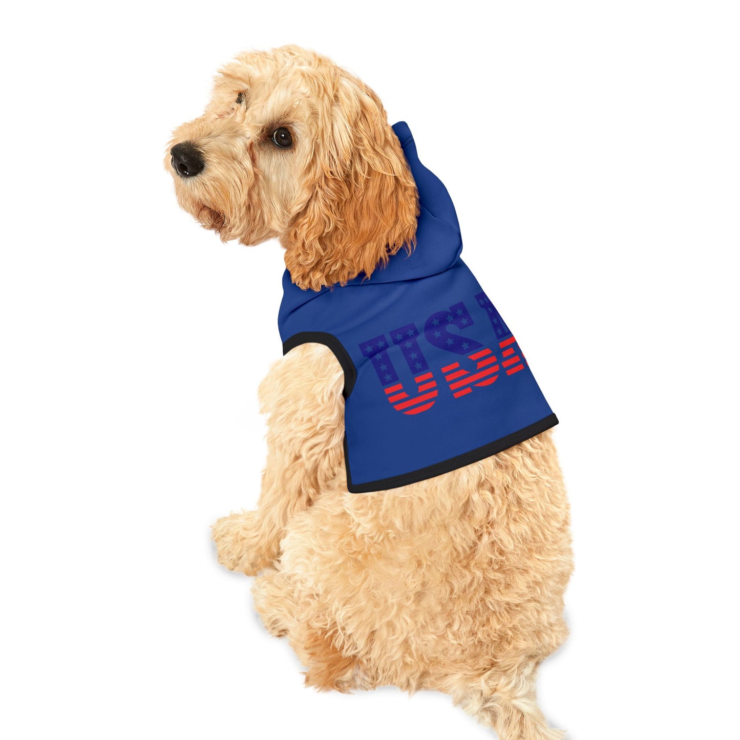 Princes  Grace  USA Flag Pet Hoodie  Stylish and Cozy Dog Apparel for Patriotic Occasions