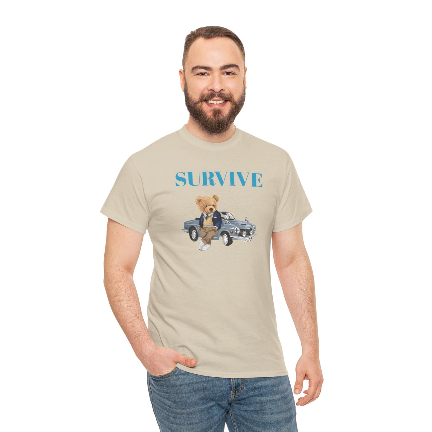 Princess Grace  Survive Bear Unisex Heavy Cotton Tee  Casual Comfort for Animal Lovers