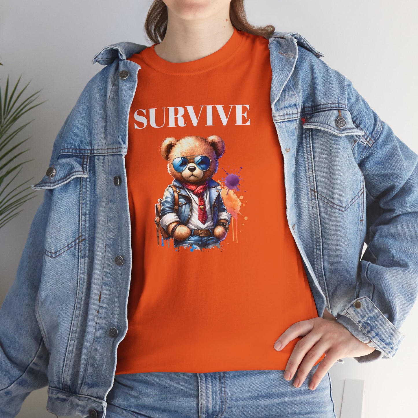 Princess Grace  Survive Graphic Unisex Heavy Cotton Tee  Streetwear Style with Bear Design