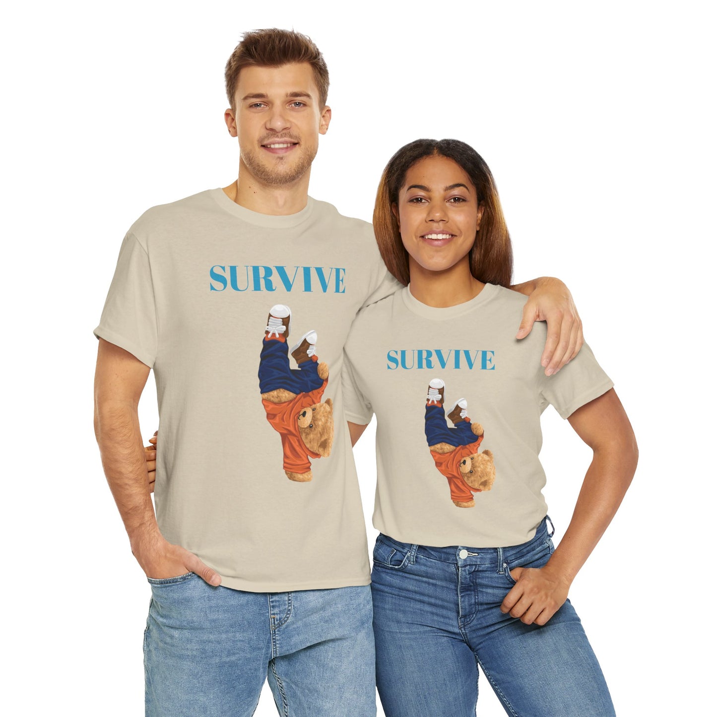 Princess Grace  Survive Bear Graphic Unisex Heavy Cotton Tee Casual Streetwear Tee for Everyday Adventures