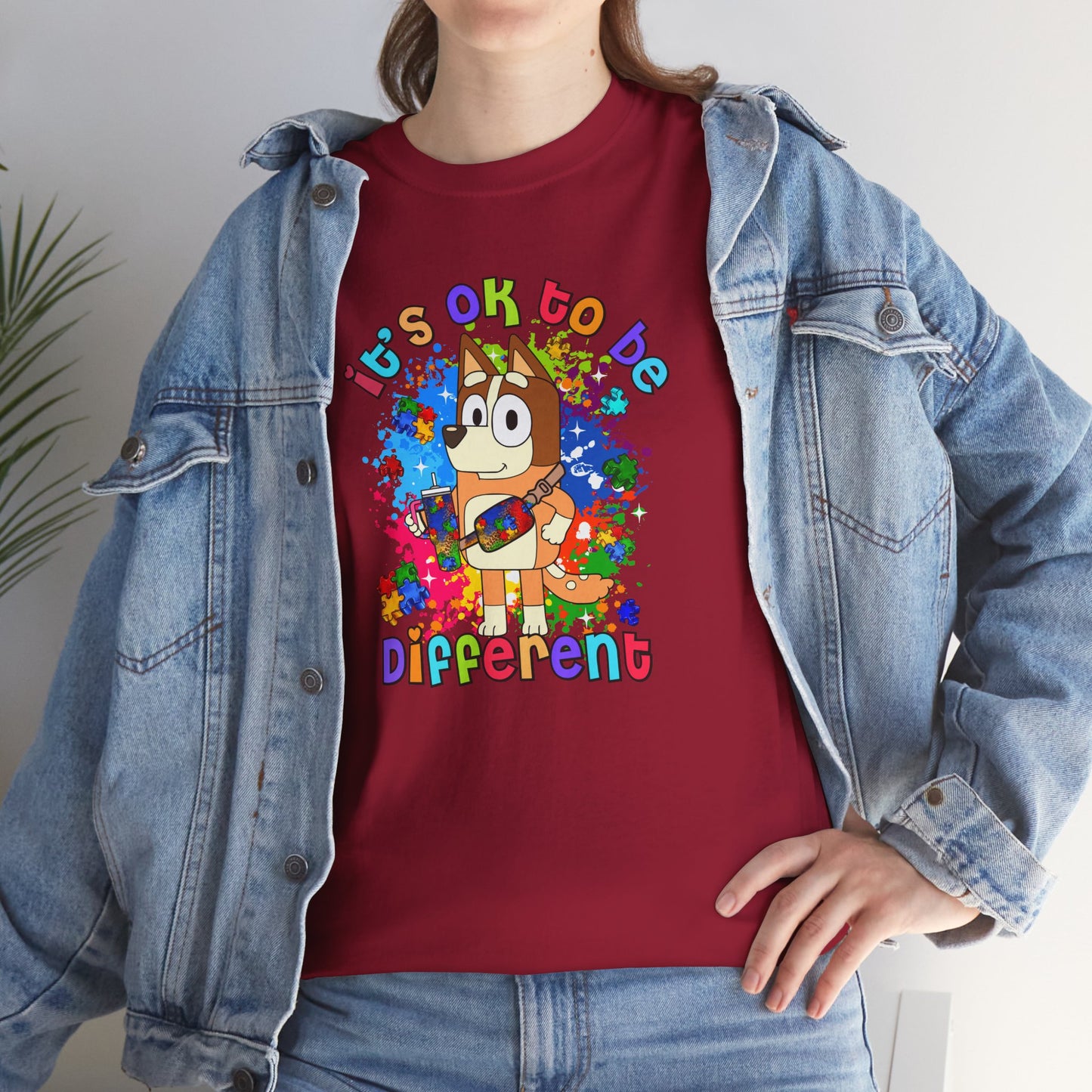 Princess Grace  Bluey Unisex Heavy Cotton Tee  "It's OK to Be Different" Colorful Graphic Tee
