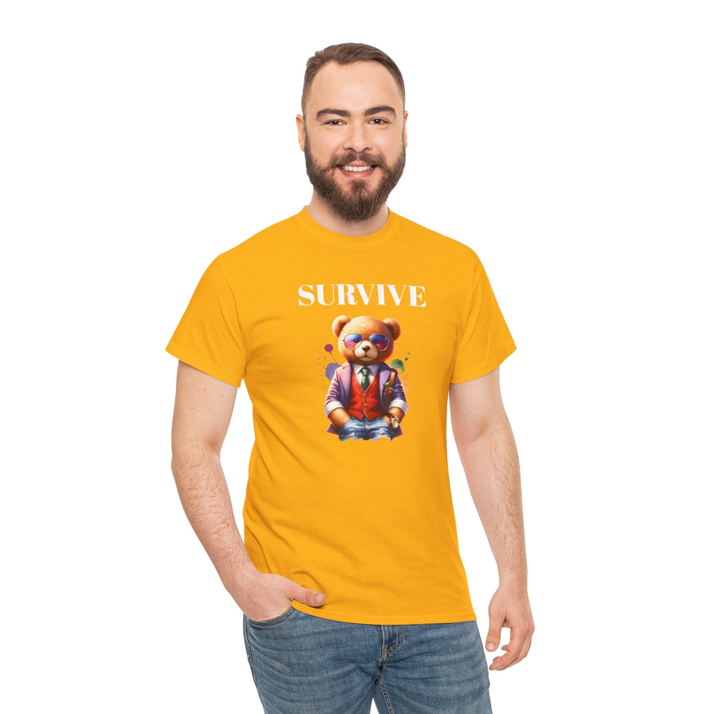 Princess Grace  Unisex Heavy Cotton Tee  'Survive' Teddy Bear Graphic T-Shirt for Casual Wear