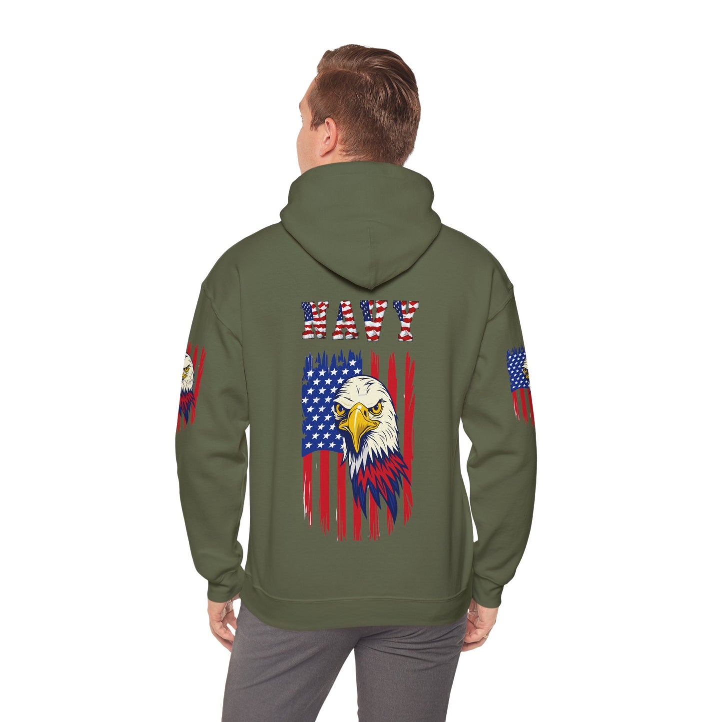 Princess Grace  Patriotic Eagle Navy Hoodie Unisex Heavy Blend Sweatshirt with Flags