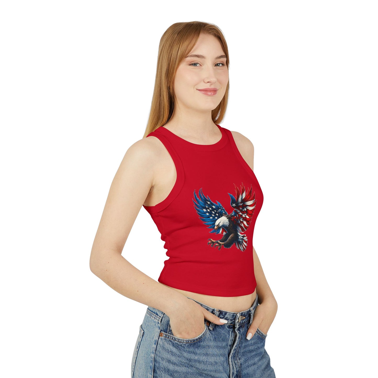 Princess Grace  Patriotic Eagle Women's Micro Rib Racer Tank Top USA Design