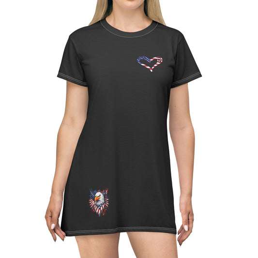 Princess Grace  Patriotic Heart T-Shirt Dress for Everyday Comfort