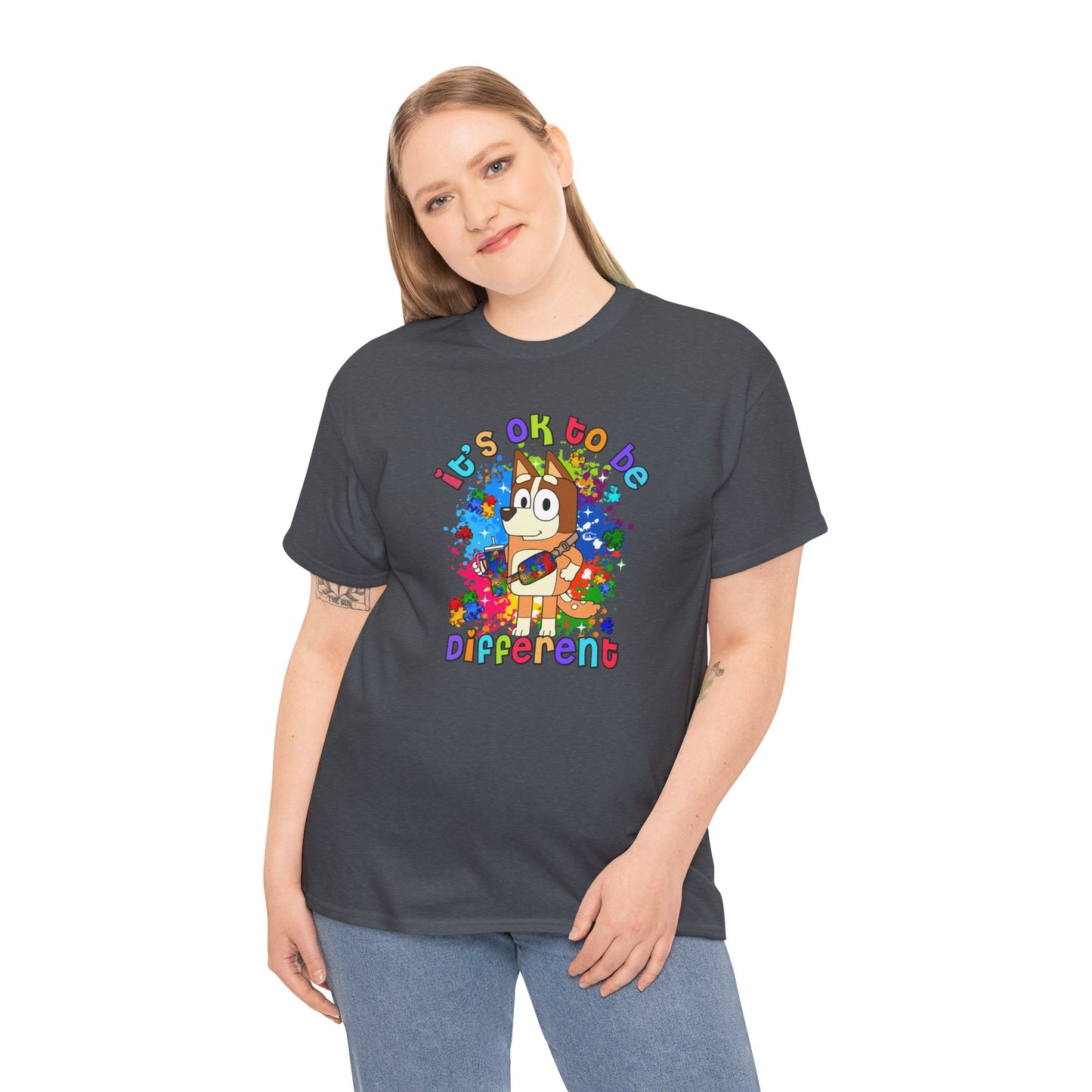Princess Grace  Bluey Unisex Heavy Cotton Tee  "It's OK to Be Different" Colorful Graphic Tee
