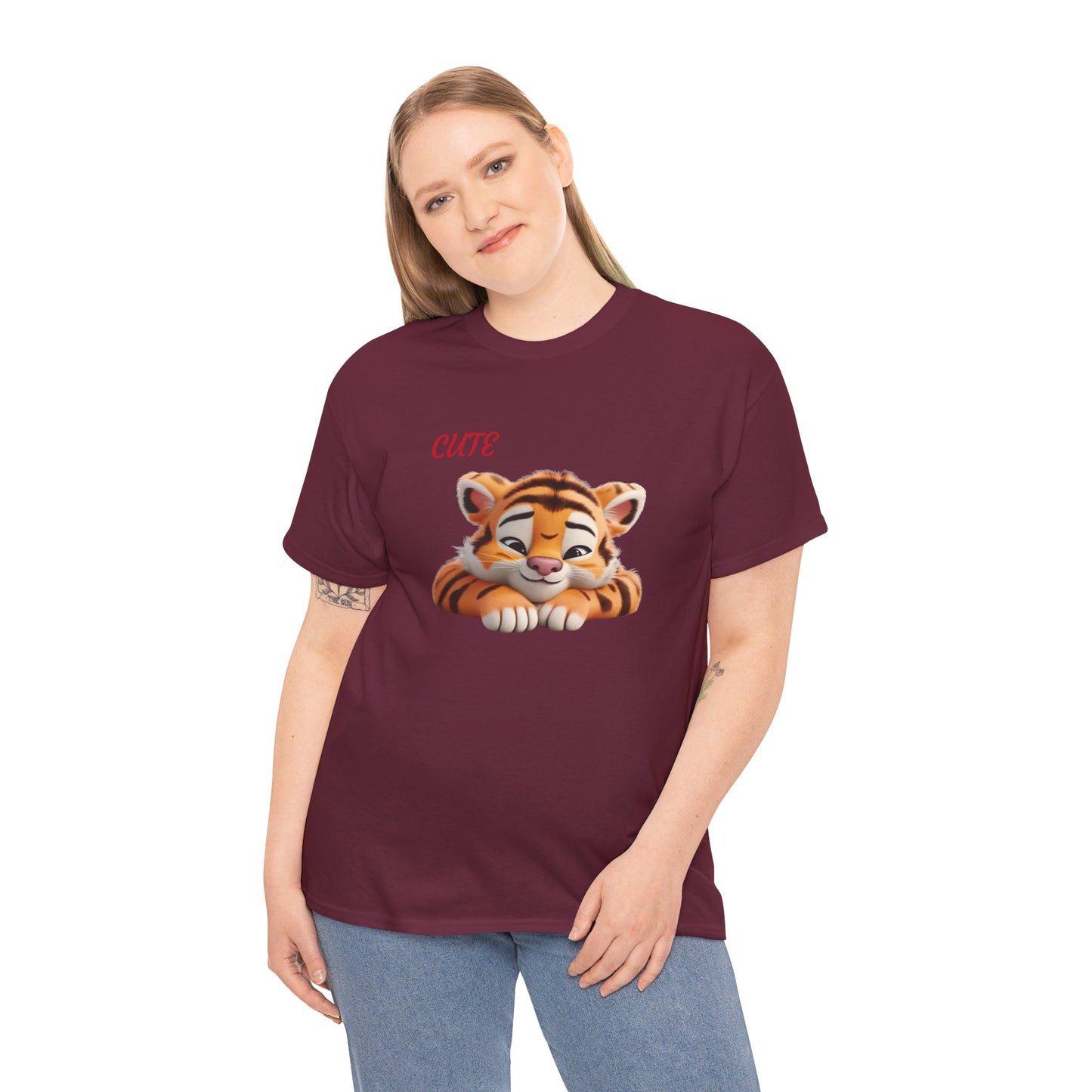 Princess Grace  Cute Tiger Graphic Unisex Heavy Cotton Tee  Perfect for Animal Lovers and Everyday Comfort