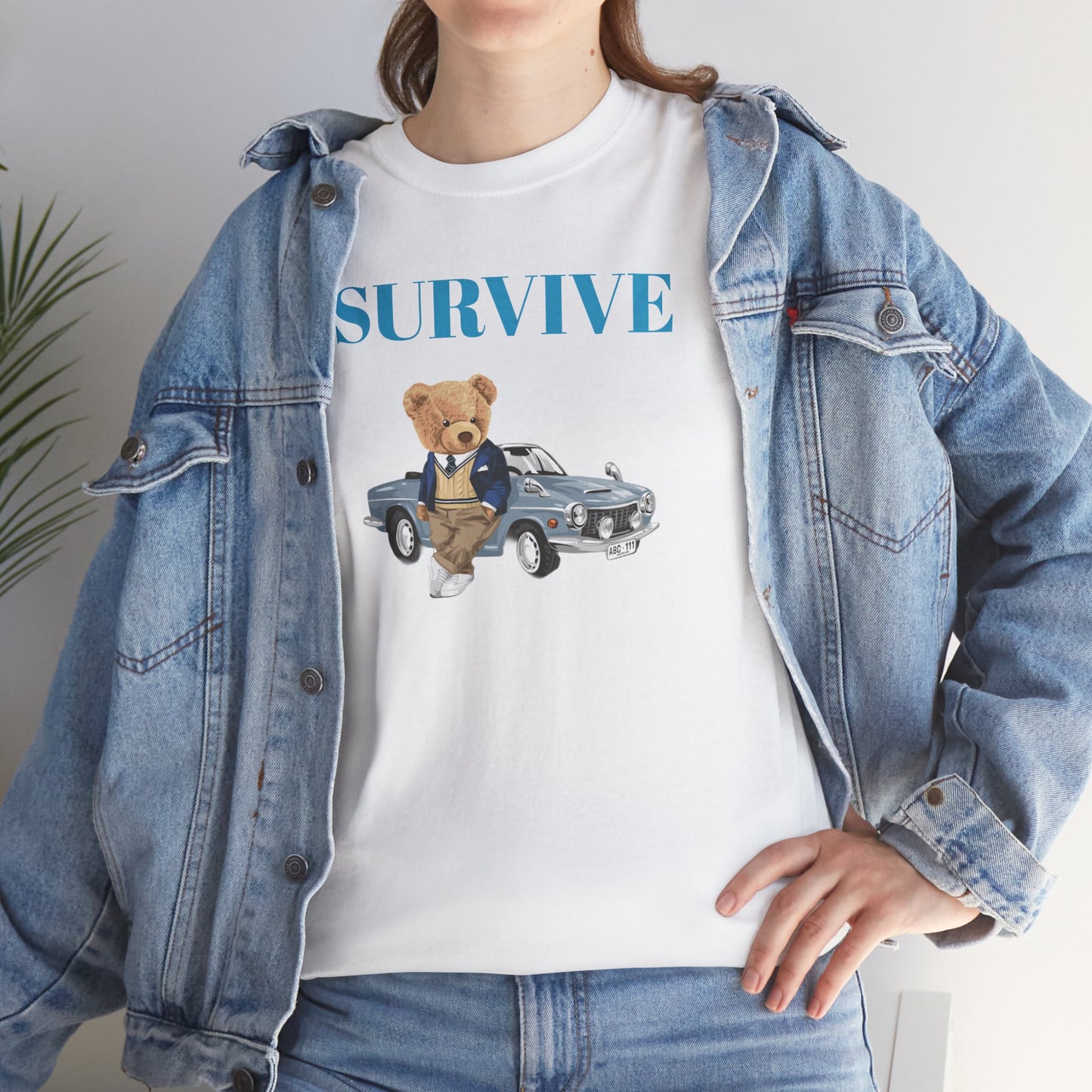 Princess Grace  Survive Bear Unisex Heavy Cotton Tee  Casual Comfort for Animal Lovers