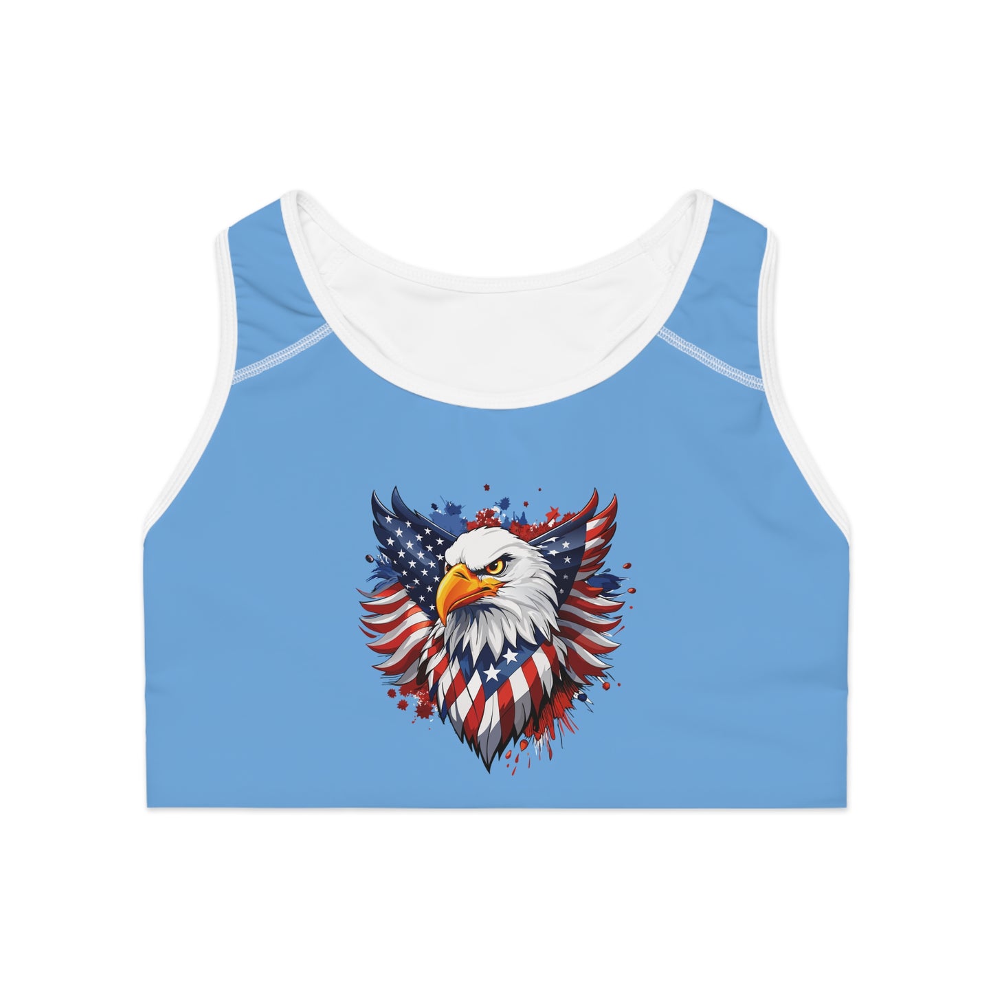 Princess Grace  Patriotic Eagle Sports Bra  USA Flag Design  Perfect for Activewear