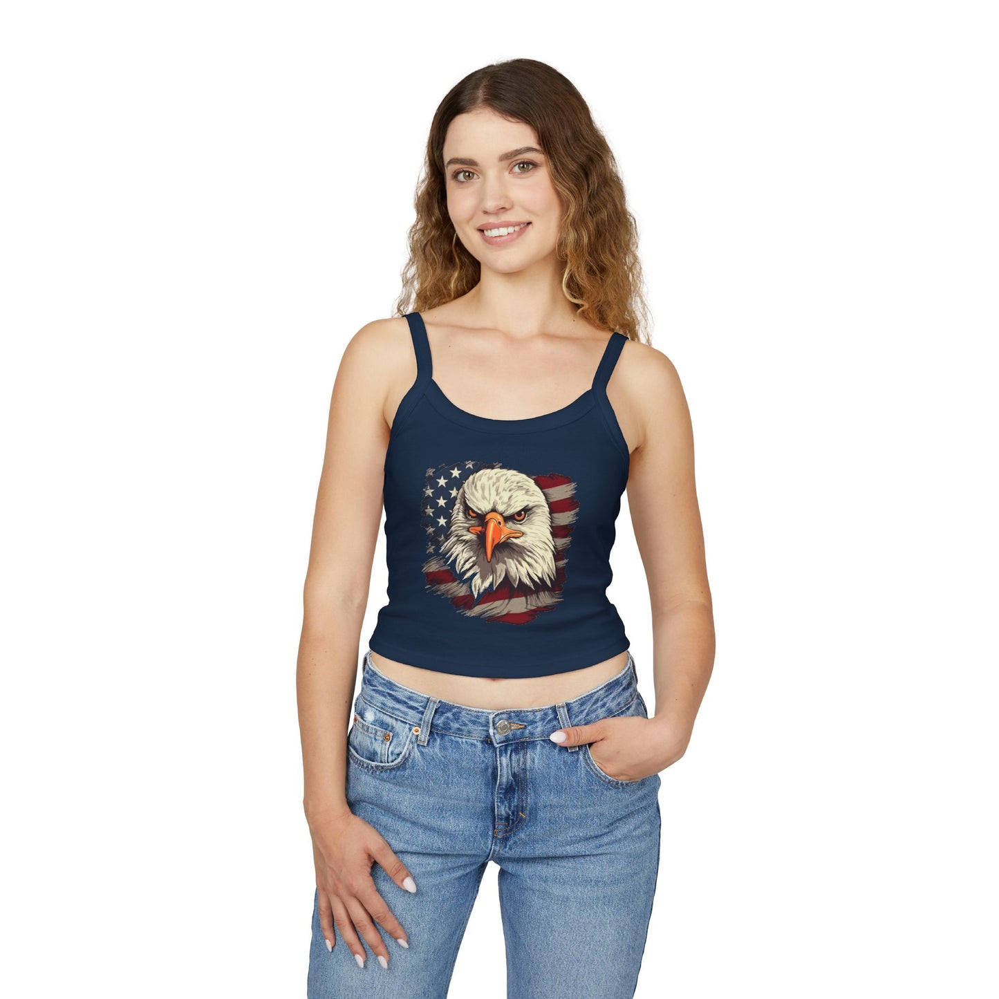 Princess Grace  Patriotic Women's Spaghetti Strap Tank Top  Eagle & USA Flag Design