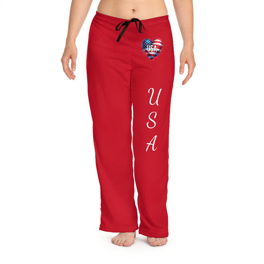 Princess Grace  Red USA Heart  Pajama Pants  Comfortable Lounge Sleepwear for Independence Day