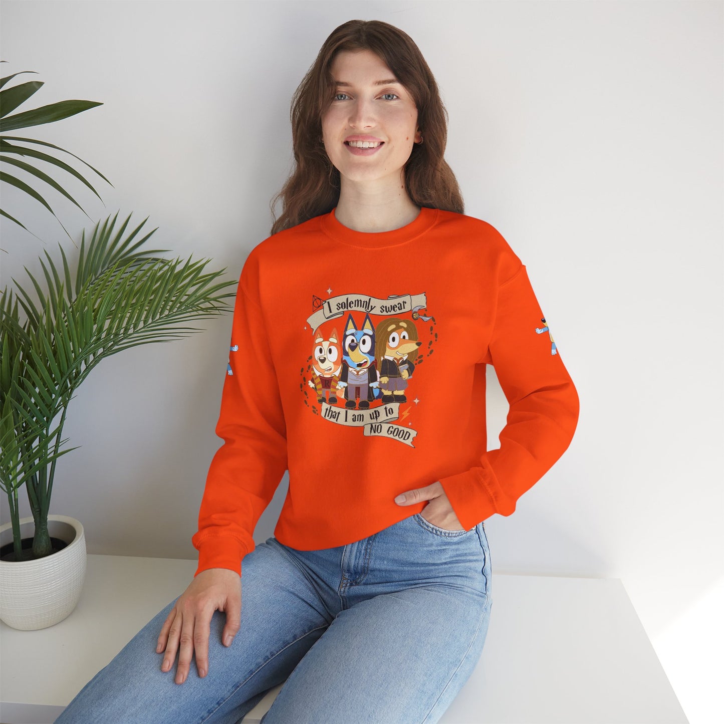 Princess Grace  Bluey  Unisex Funny Crewneck Sweatshirt  "I Solemnly Swear That I Am Up To No Good"  Perfect Gift for Family and Friends