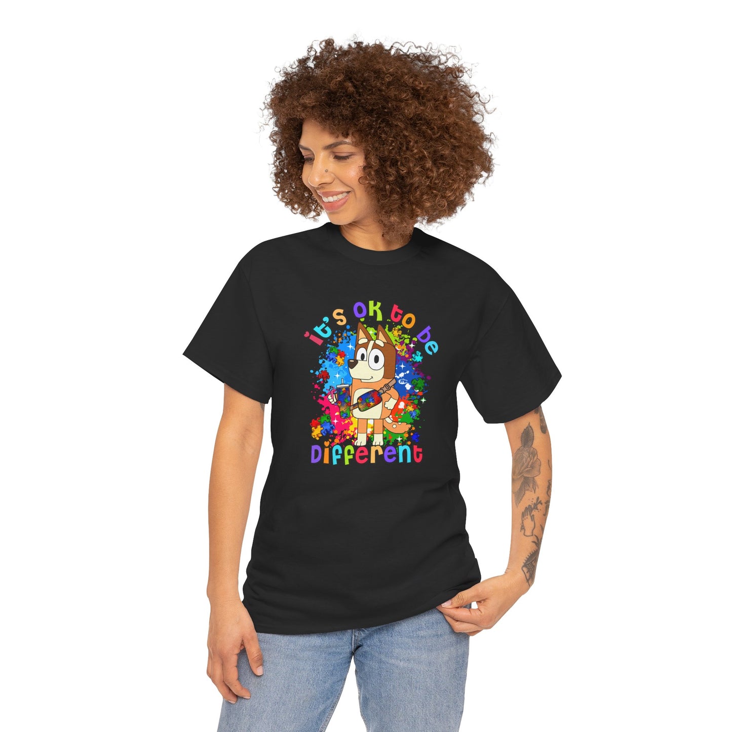Princess Grace  Bluey Unisex Heavy Cotton Tee  "It's OK to Be Different" Colorful Graphic Tee