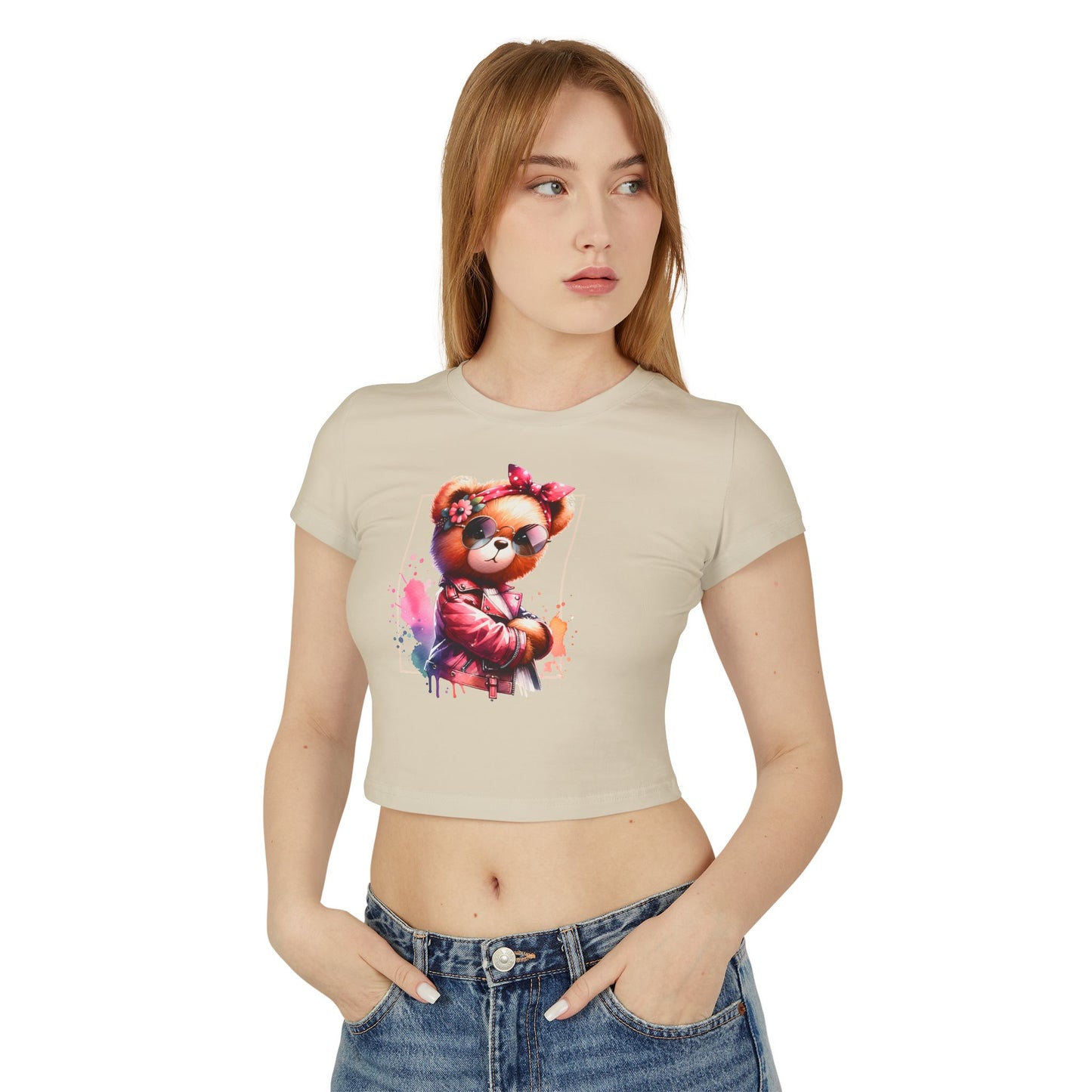 Princess Grace  Cute Bear Graphic Women's Baby Tee  Trendy Spring Fashion