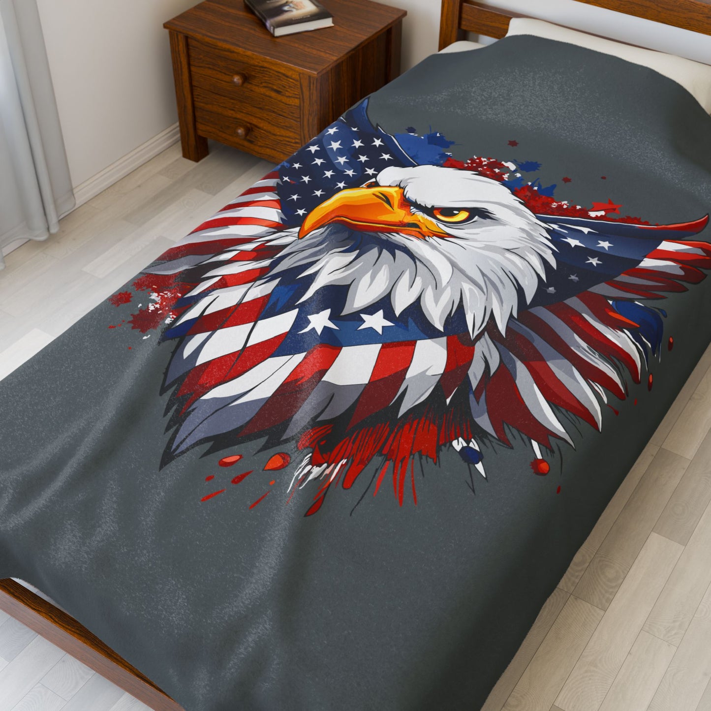 Princess Grace  Patriotic Eagle Velveteen Plush Blanket  Soft Throw for Independence Day  Veterans Day, and All American Decor