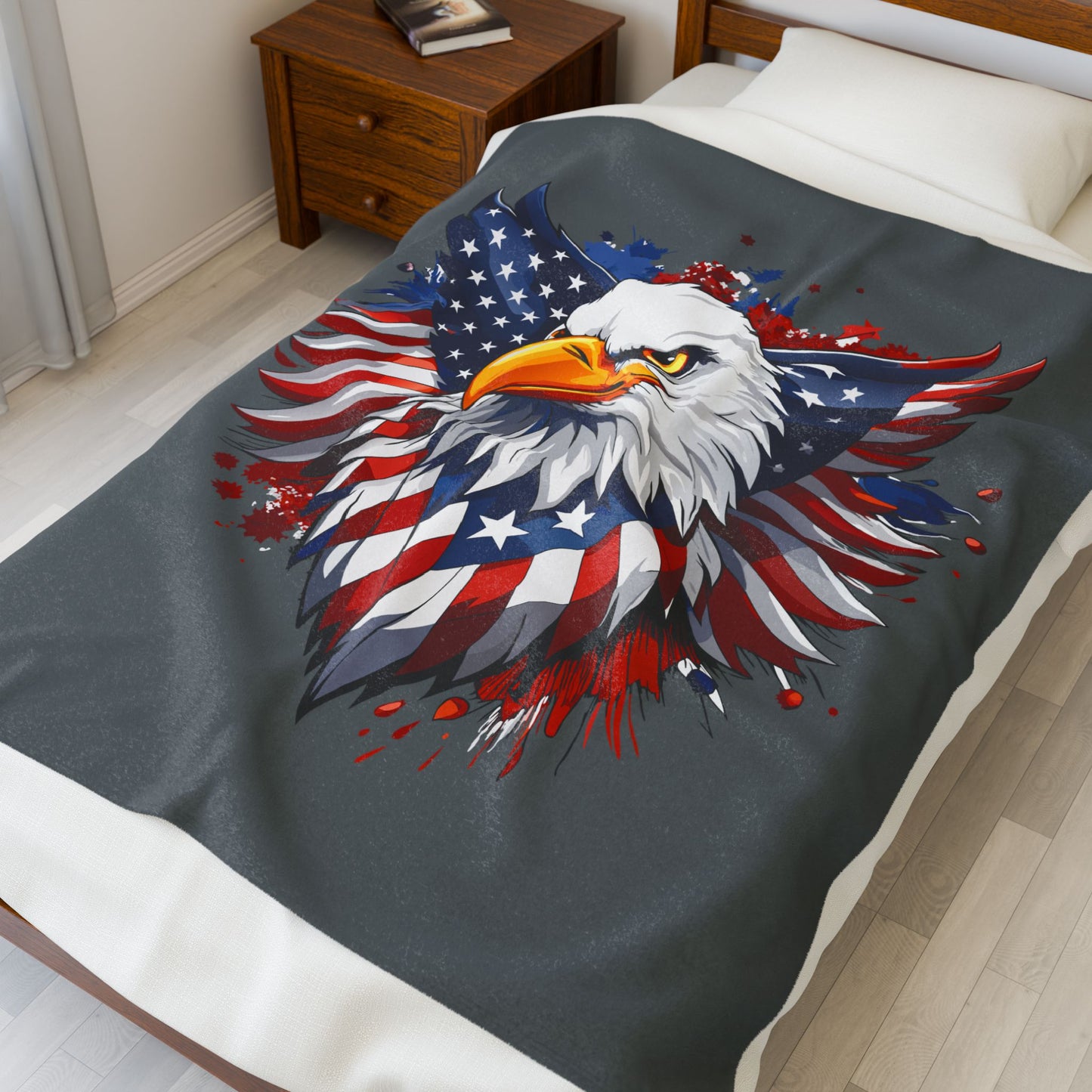 Princess Grace  Patriotic Eagle Velveteen Plush Blanket  Soft Throw for Independence Day  Veterans Day, and All American Decor