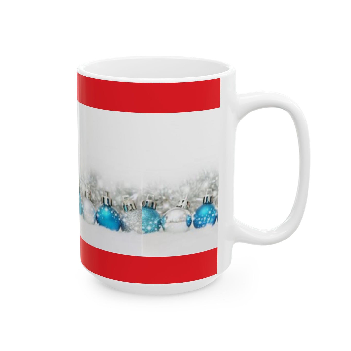 Princess Grace Festive Ceramic Mug with Holiday Ornaments Design  Perfect for Christmas Tea or Coffee