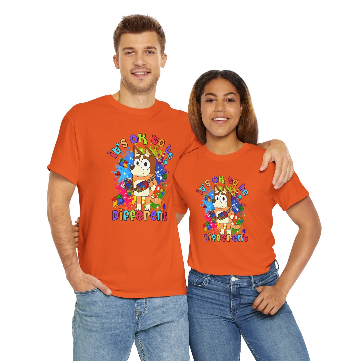 Princess Grace  Bluey Unisex Heavy Cotton Tee  "It's OK to Be Different" Colorful Graphic Tee