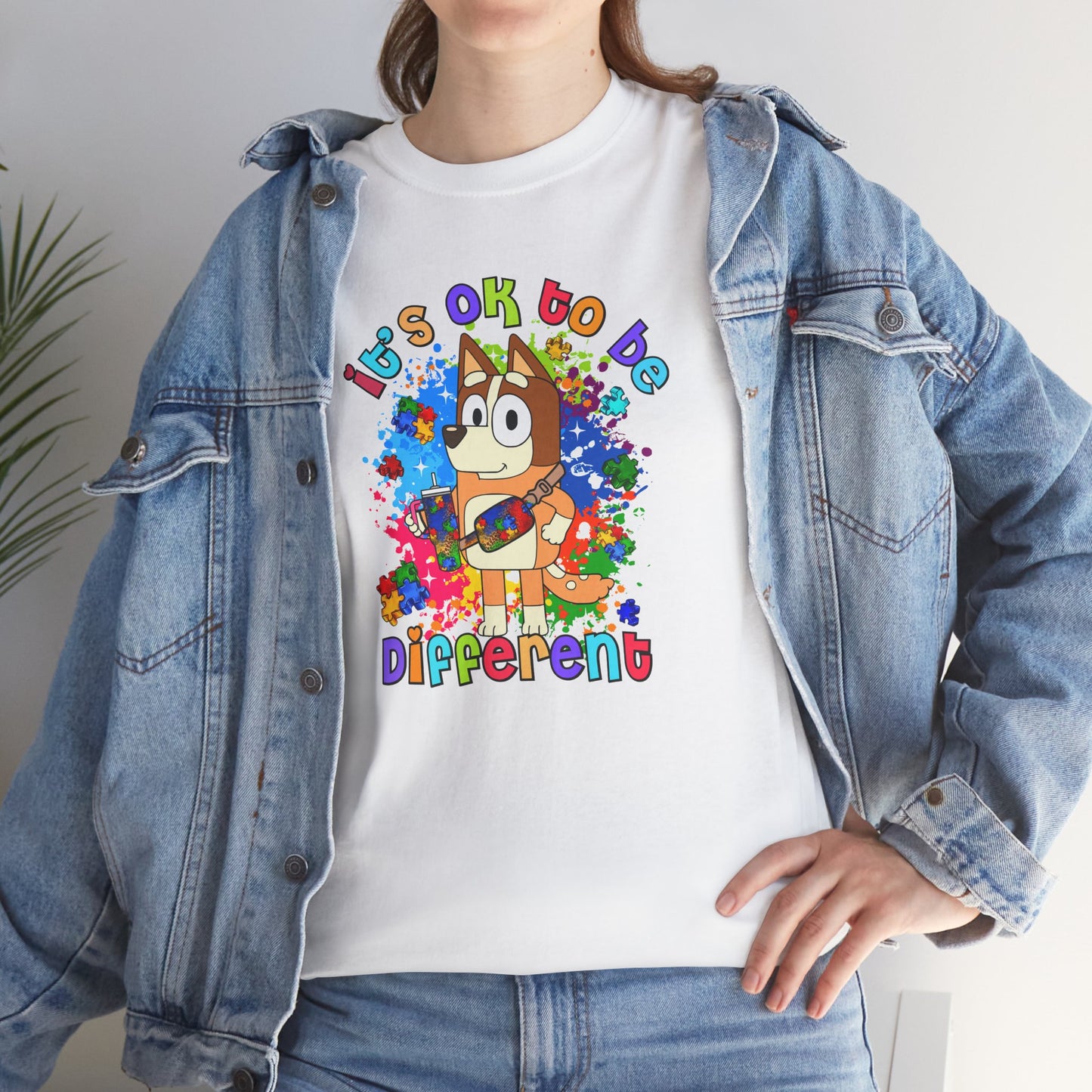Princess Grace  Bluey Unisex Heavy Cotton Tee  "It's OK to Be Different" Colorful Graphic Tee