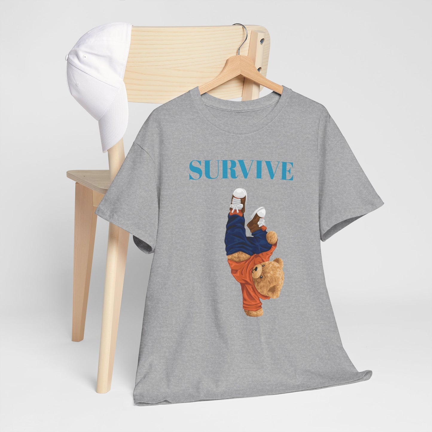 Princess Grace  Survive Bear Graphic Unisex Heavy Cotton Tee Casual Streetwear Tee for Everyday Adventures