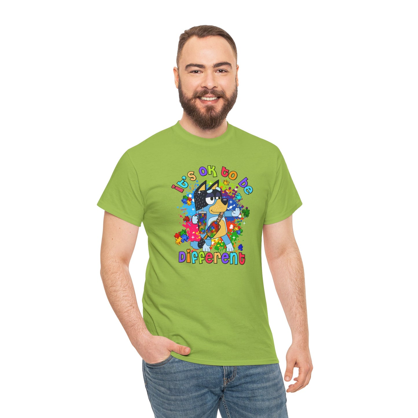 Princess Grace  Bluey  Unisex Heavy Cotton Tee  "It's OK to Be Different" - Colorful Graphic T-Shirt for Self-Expression