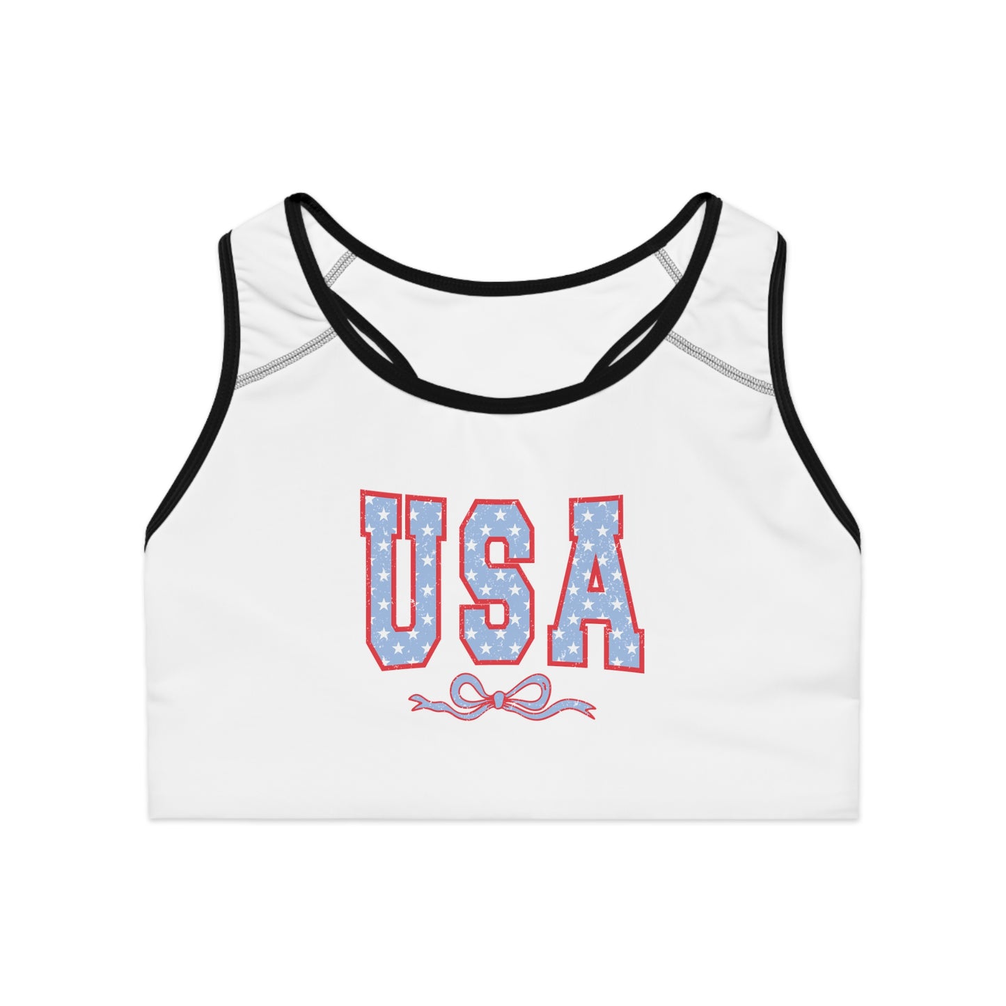 Princess Grace  Patriotic USA Sports Bra  Comfortable Active Wear for Fitness Enthusiasts