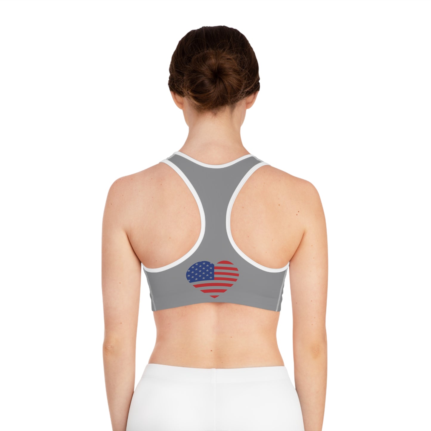 Princess Grace  Patriotic Heart Sports Bra American Flag Workout Gear for Fitness Enthusiasts