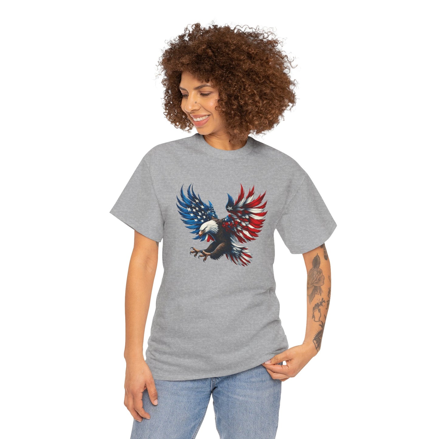 Princess Grace  Patriotic Eagle Unisex Heavy Cotton Tee  Bold USA Graphic Shirt