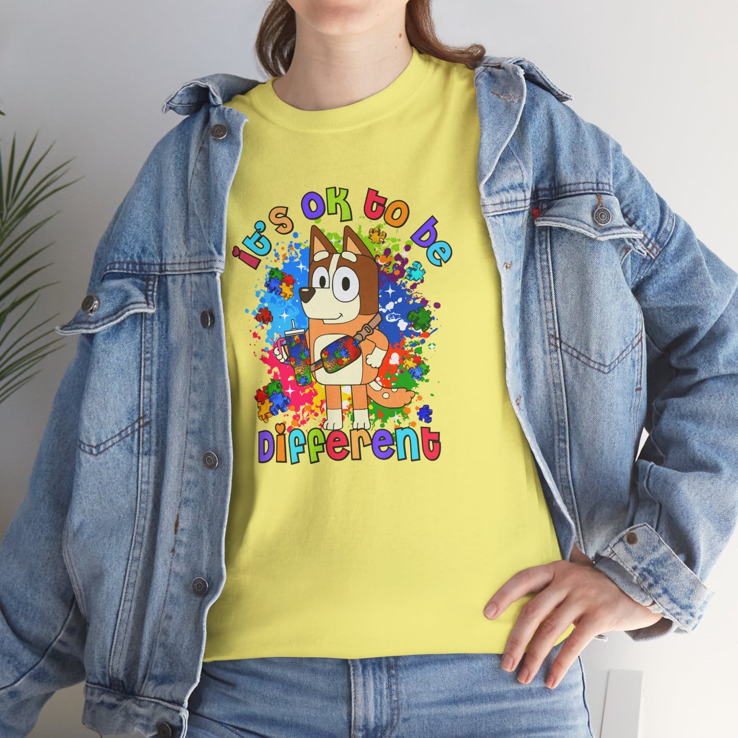 Princess Grace  Bluey Unisex Heavy Cotton Tee  "It's OK to Be Different" Colorful Graphic Tee