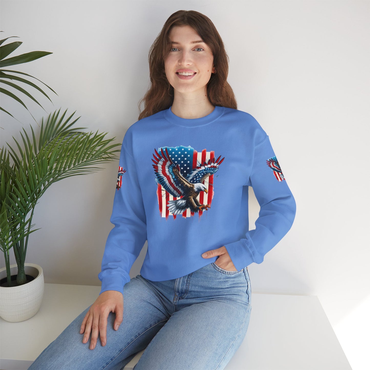 Princess Grace  Patriotic Eagle Crewneck Sweatshirt Unisex Heavy Blend