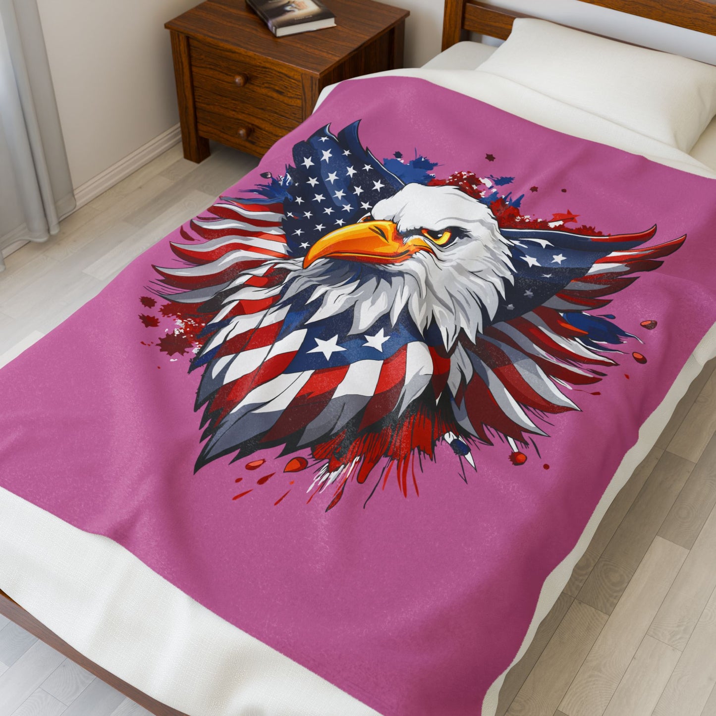 Princess Grace  Patriotic Eagle Velveteen Plush Blanket  Cozy Americana Decor