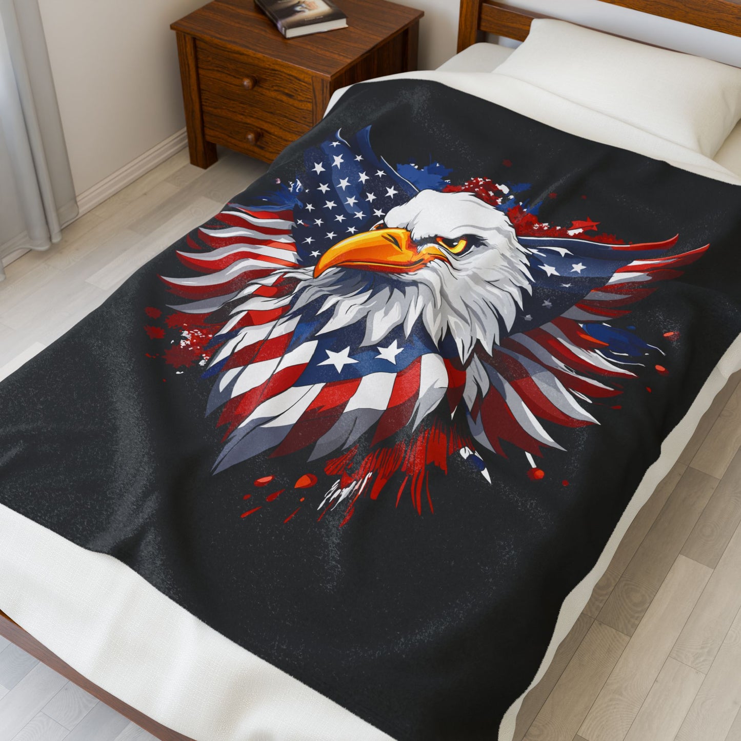 Princess Grace  Patriotic Eagle Velveteen Plush Blanket  Cozy American Flag Throw for Independence Day & Celebrations