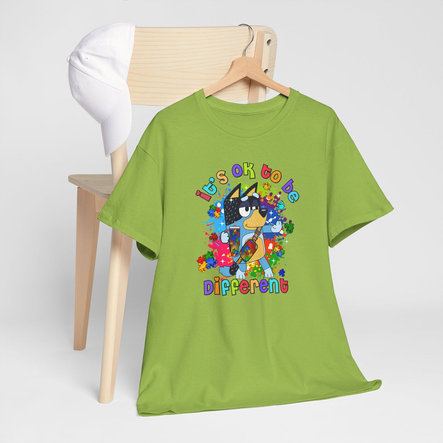 Princess Grace  Bluey  Unisex Heavy Cotton Tee  "It's OK to Be Different" - Colorful Graphic T-Shirt for Self-Expression