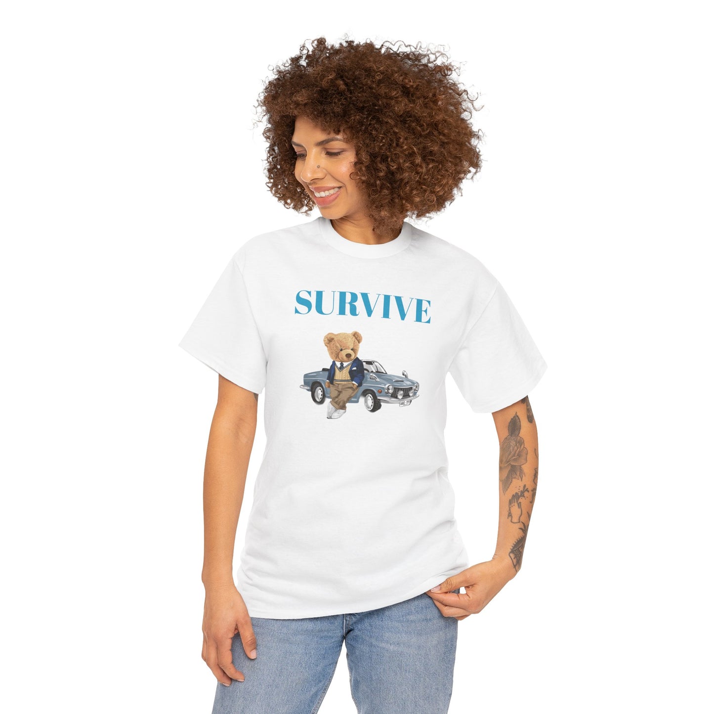 Princess Grace  Survive Bear Unisex Heavy Cotton Tee  Casual Comfort for Animal Lovers