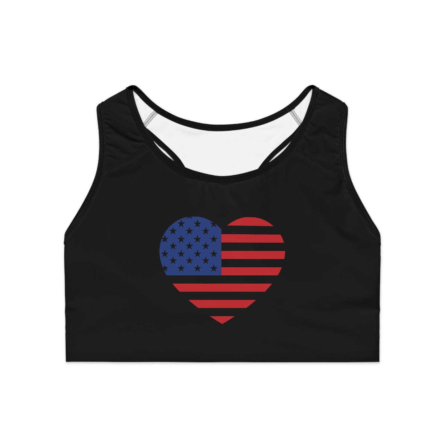 Princess Grace  Patriotic Heart Sports Bra -USA Flag Inspired Athletic Wear