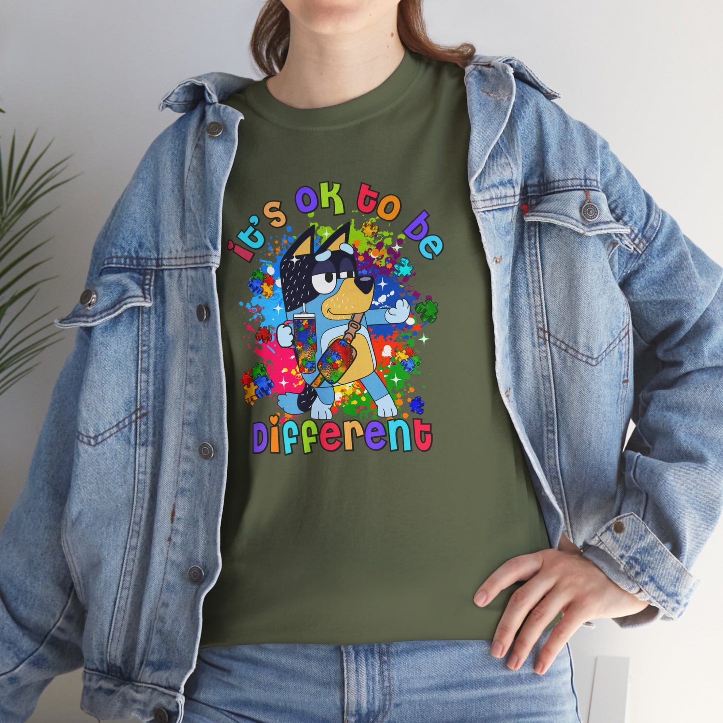 Princess Grace  Bluey  Unisex Heavy Cotton Tee  "It's OK to Be Different" - Colorful Graphic T-Shirt for Self-Expression
