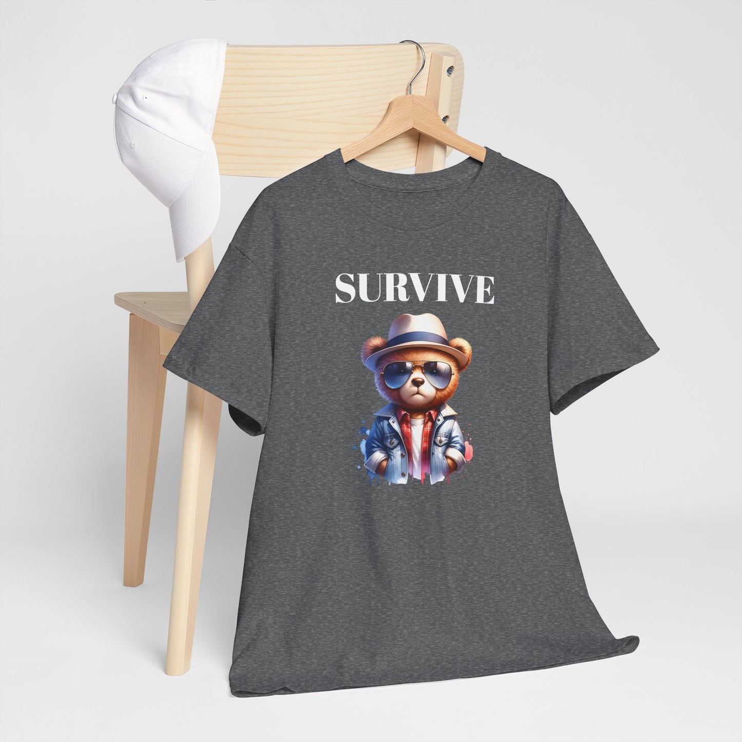 Princess Grace  Cool Bear Graphic Tee  'Survive' Unisex Heavy Cotton T-Shirt
