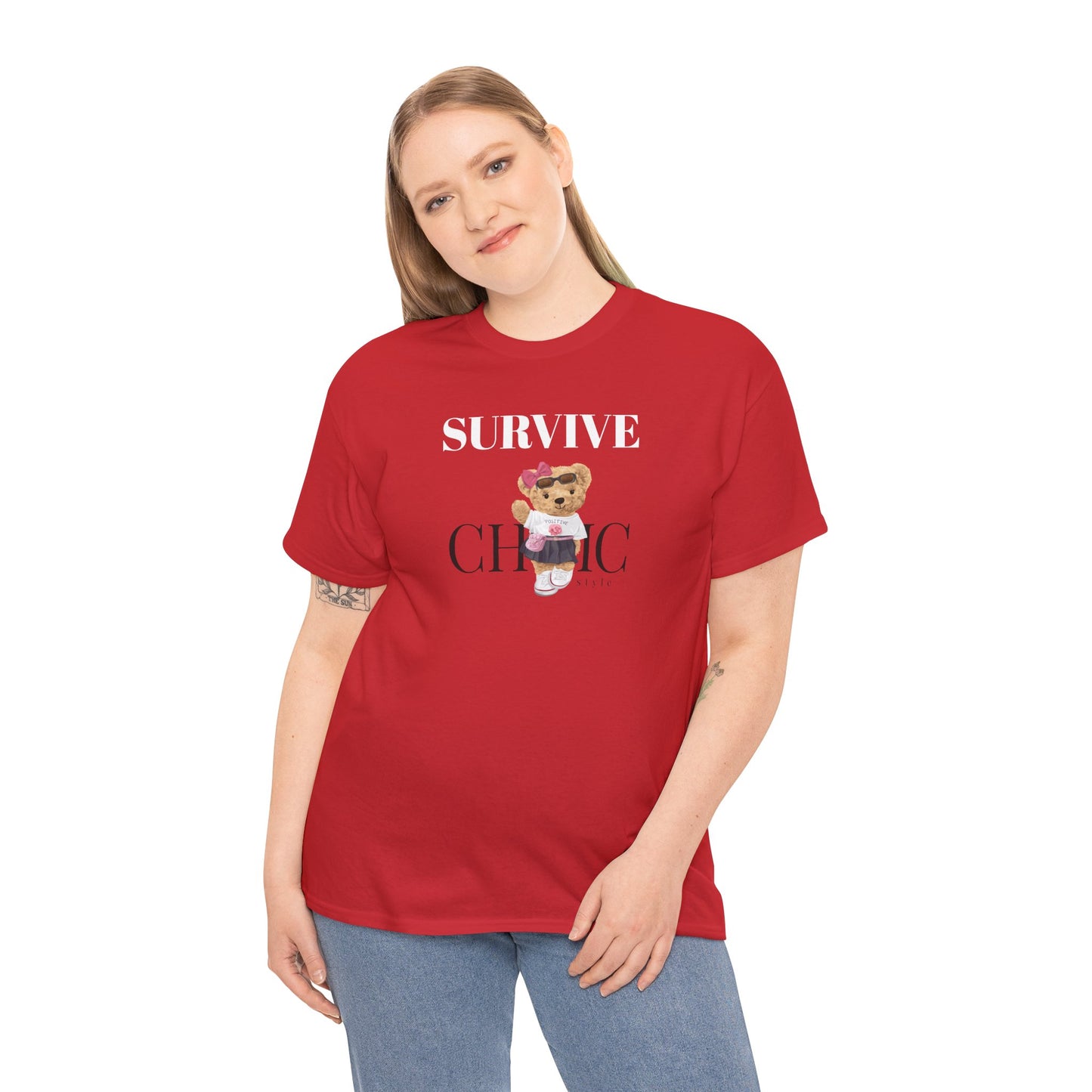 Princess Grace  Survive Chic Unisex Heavy Cotton Tee Cute Bear Graphic T-Shirt for Casual Style