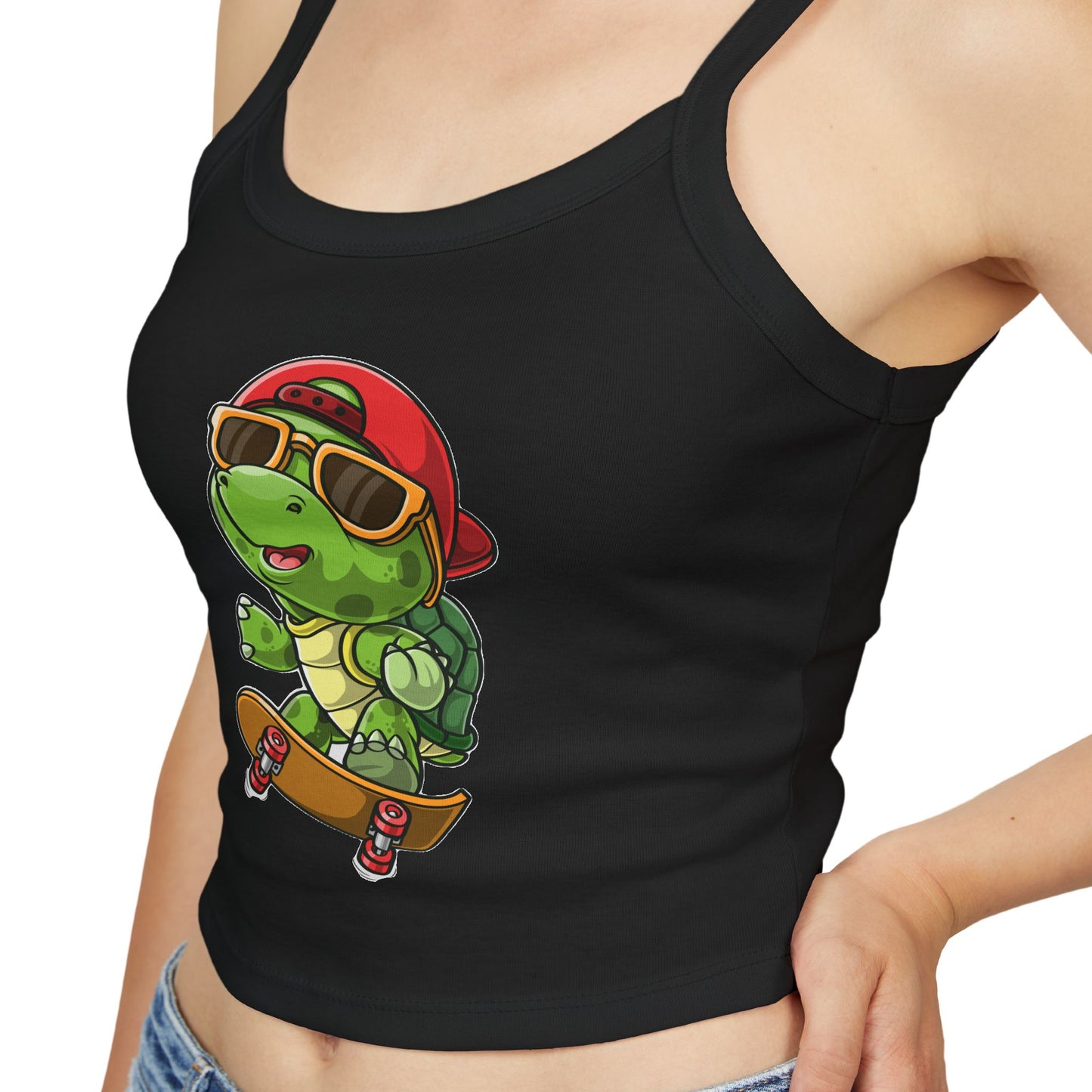 Princess Grace   Cute Cartoon Turtle Skateboarding Women's Spaghetti Strap Tank Top