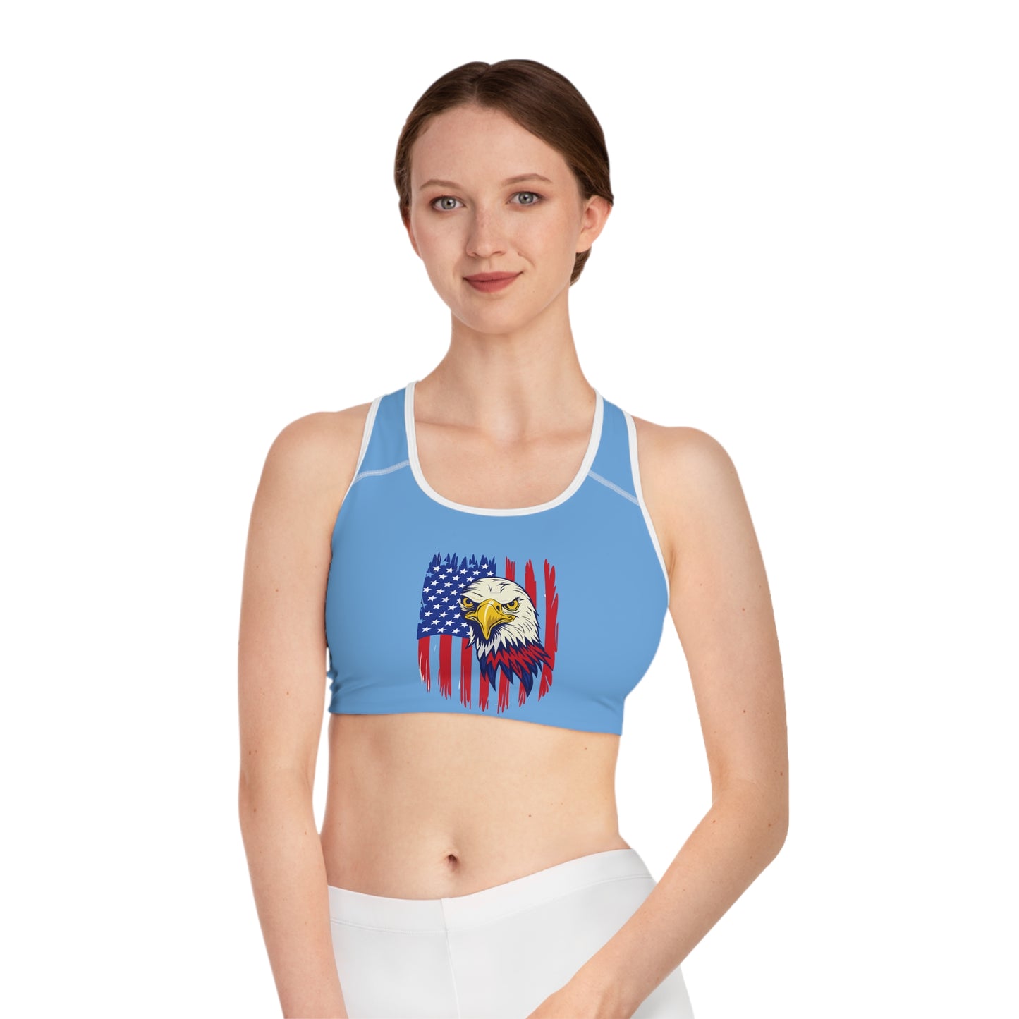 Princess Grace  Patriotic Eagle Sports Bra  USA Flag Design for Active Lifestyle