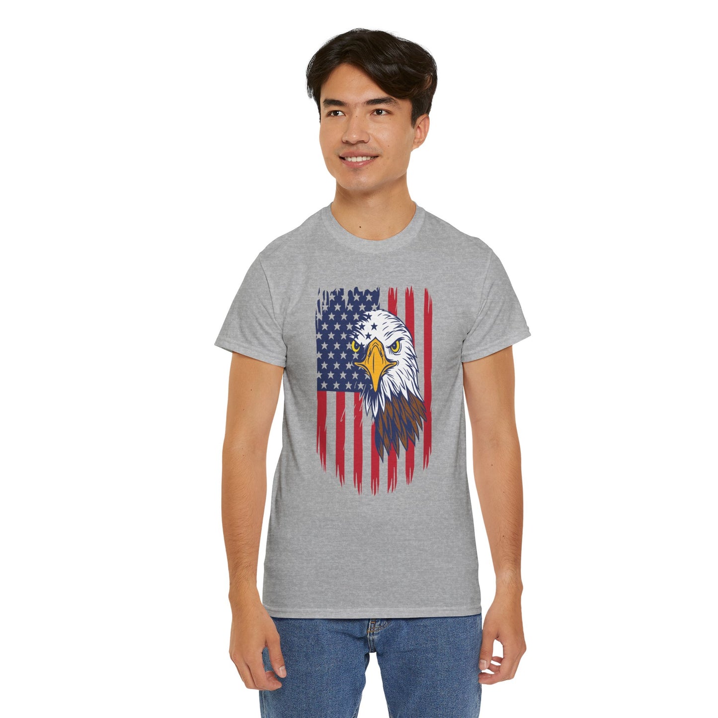 Princess Grace  Eagle & American Flag Unisex Heavy Cotton Tee   Patriotic Apparel for All Occasions