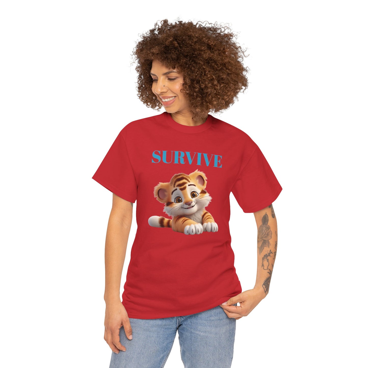 Princess Grace  Survive Tiger Unisex Heavy Cotton Tee Cute Animal Graphic